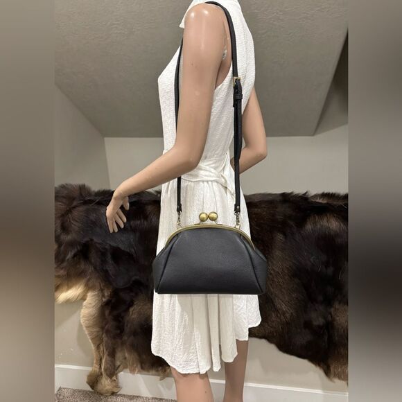 Black Togo Cowhide Leather Handmade Retro Style Kisslock Bag, Multi Use Style - Picture 11 of 16